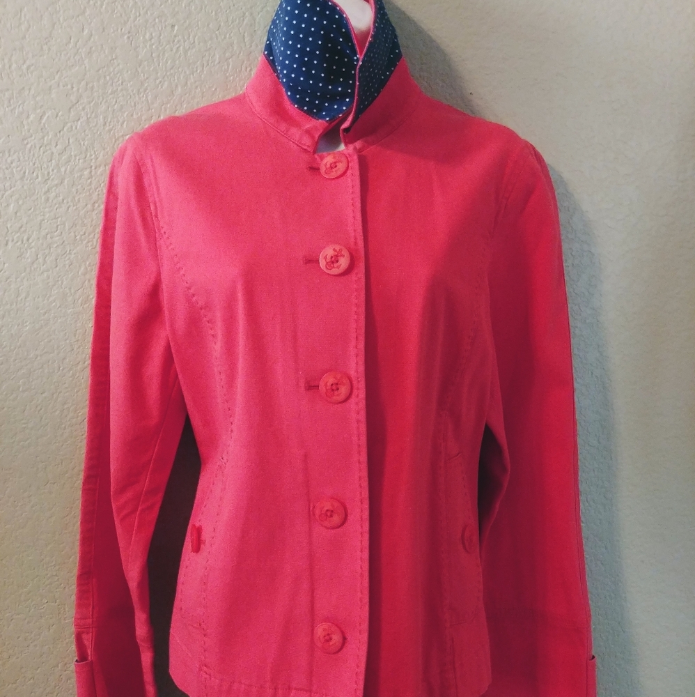L.L. Bean women Coral Cotton Nautical Jacket. sz S